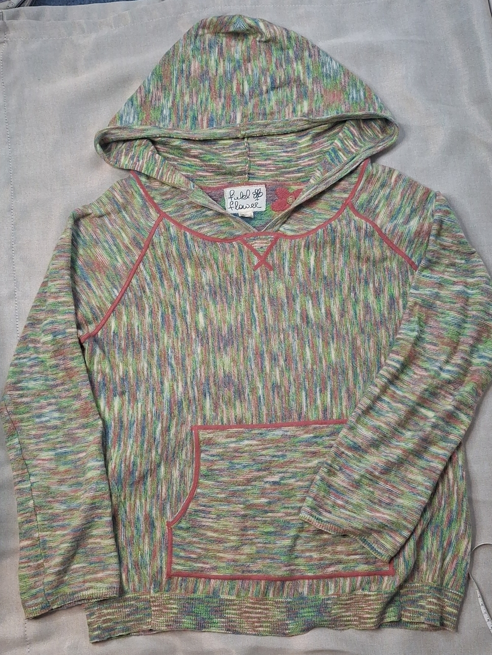 Field of Flower Multicolor Hooded Sweater Size Large Like New